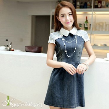 Đầm Denim Phối Ren